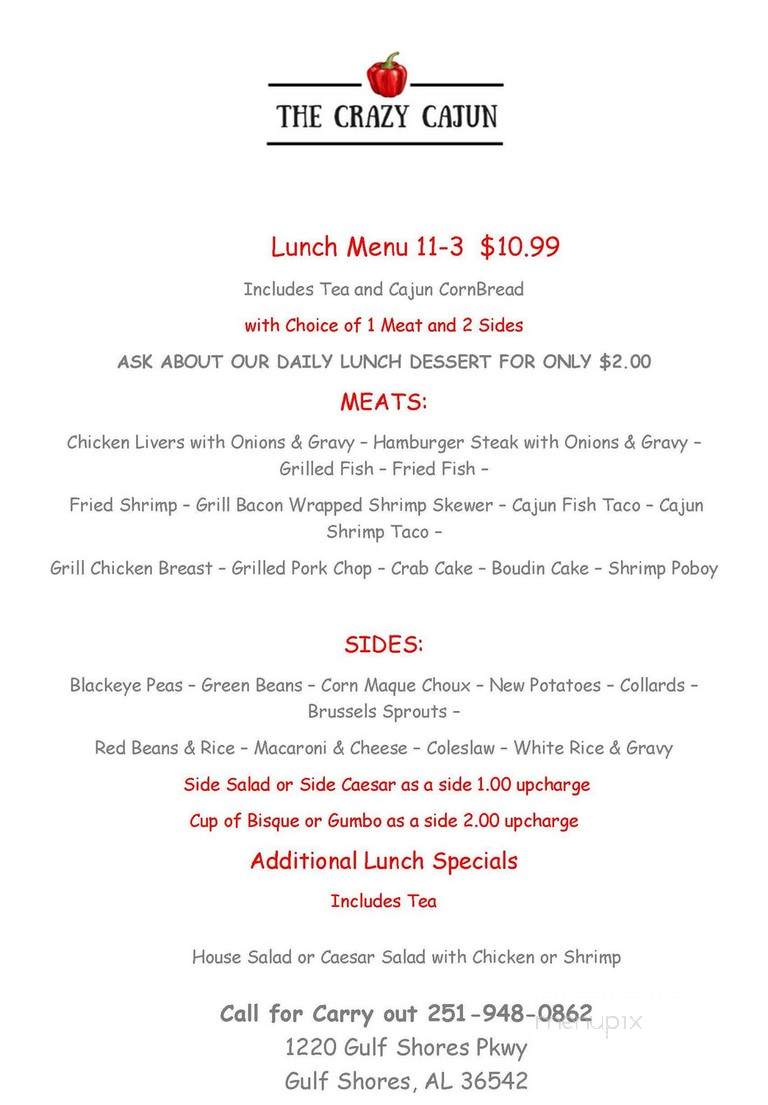 The Crazy Cajun - Gulf Shores, AL menu_pic