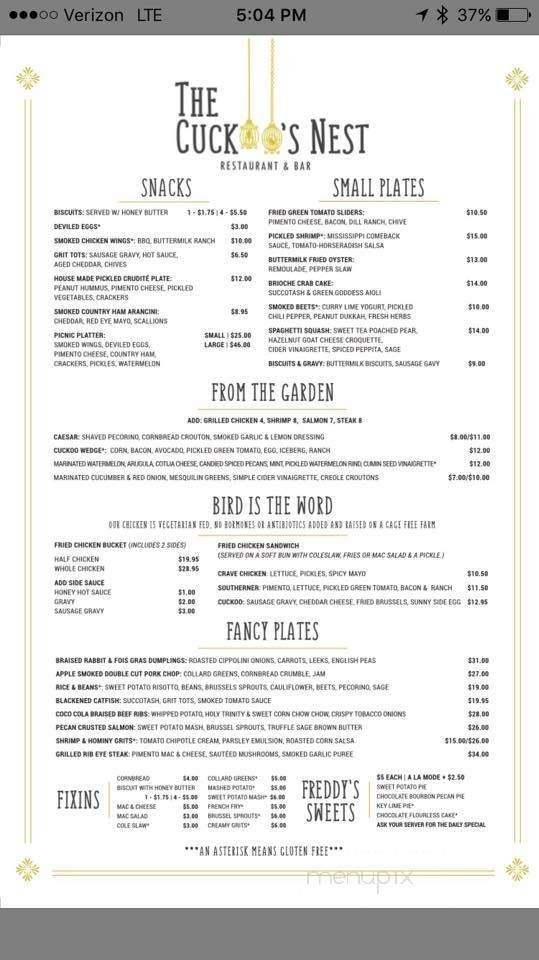 The Cuckoo's Nest - Albany, NY menu_pic