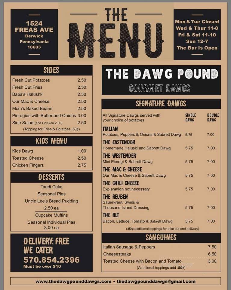 The Dawg Pound Gourmet Dawgs - Berwick, PA menu_pic