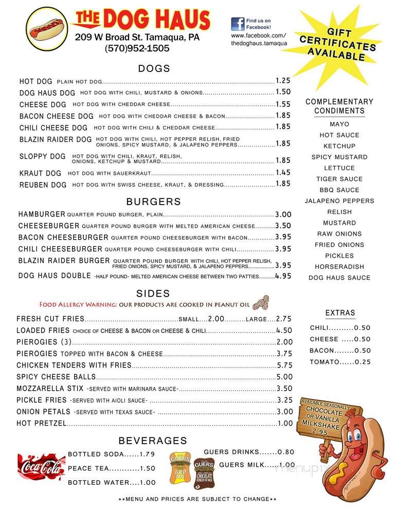 The Dog Haus - Tamaqua, PA menu_pic