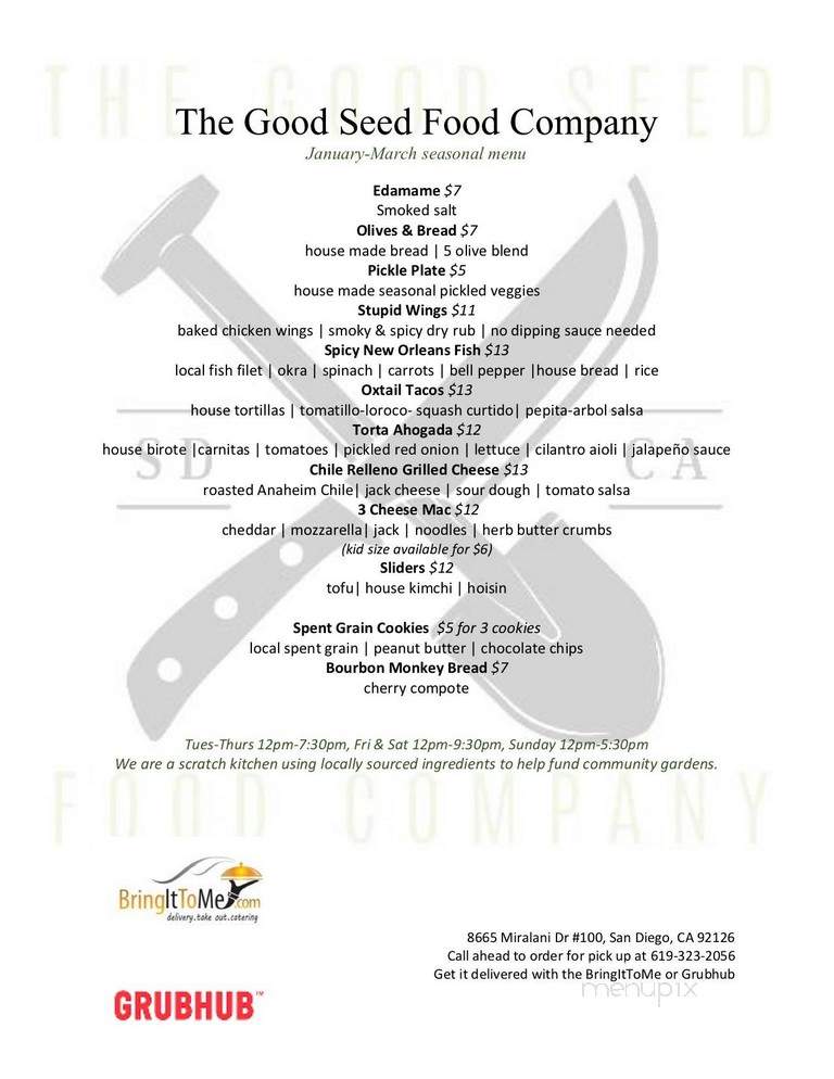 The Good Seed Food Company - San Diego, CA menu_pic