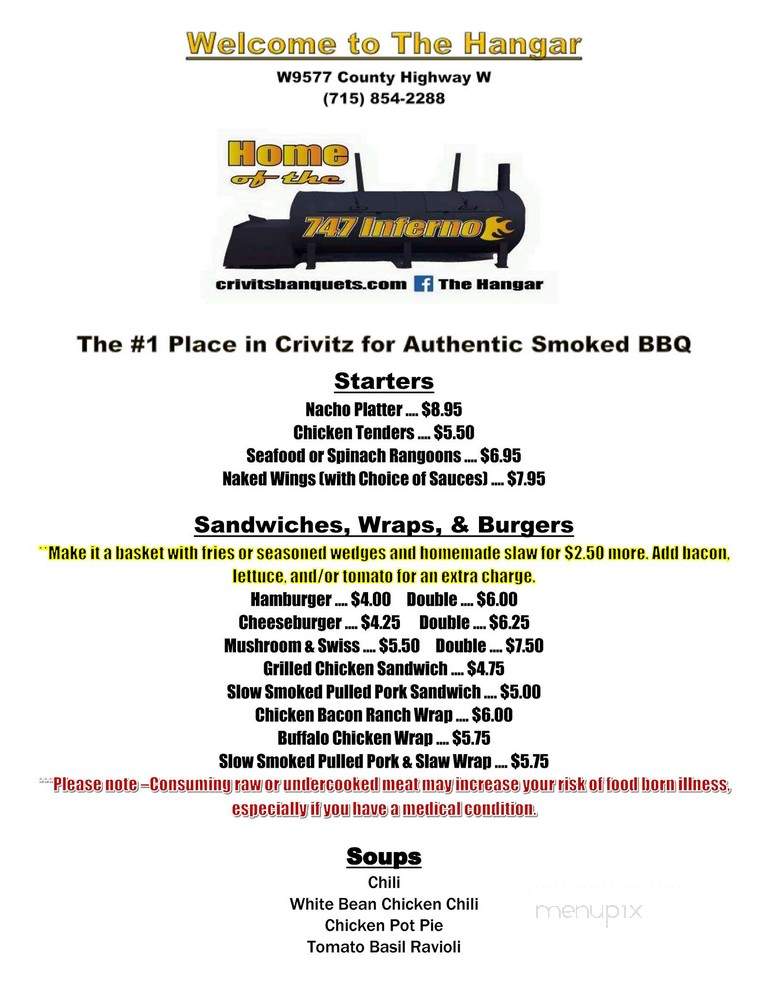 The Hangar - Crivitz, WI menu_pic
