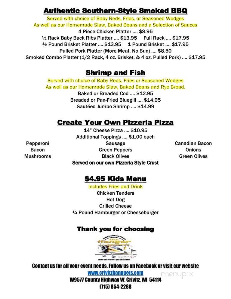 The Hangar - Crivitz, WI menu_pic