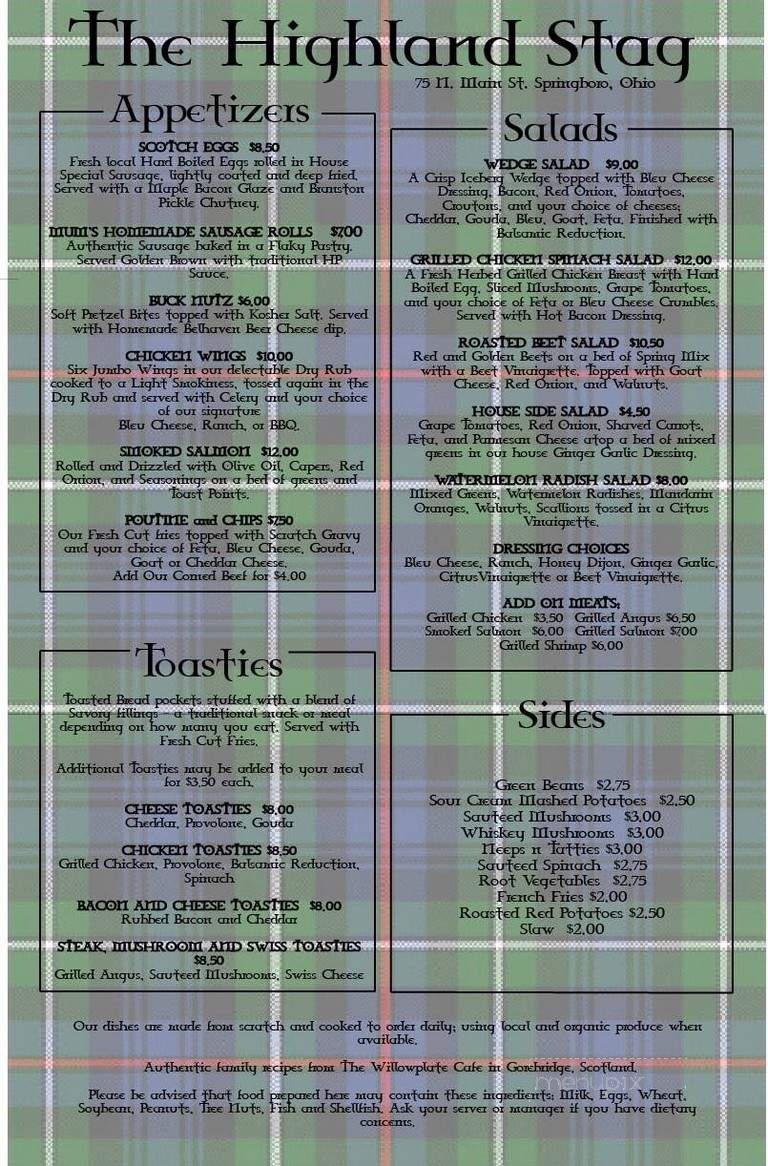 The Highland Stag - Springboro, OH menu_pic