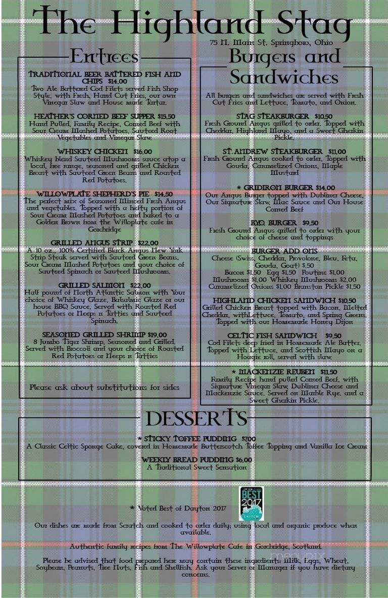 The Highland Stag - Springboro, OH menu_pic