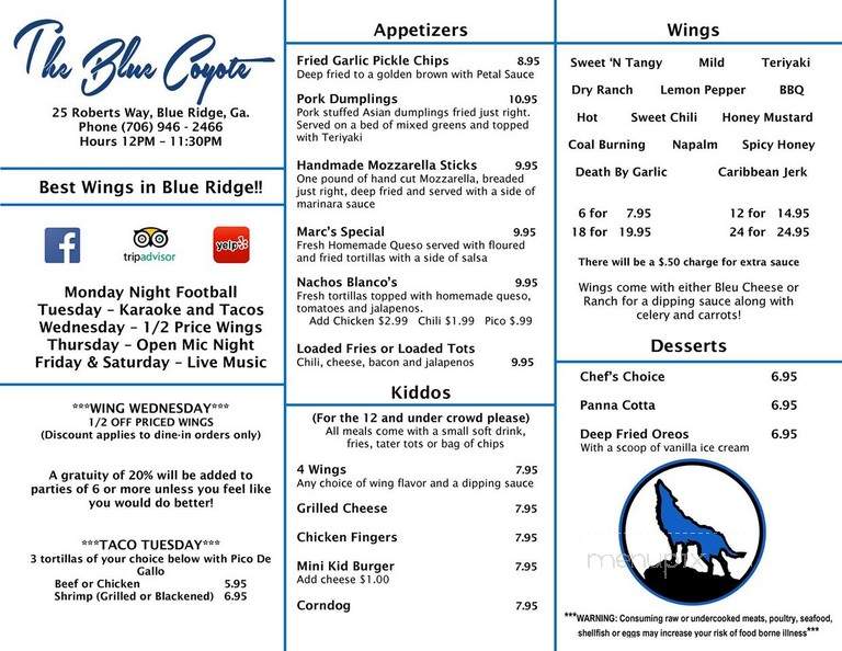 The Last Stop Bar & Grill - Blue Ridge, GA menu_pic