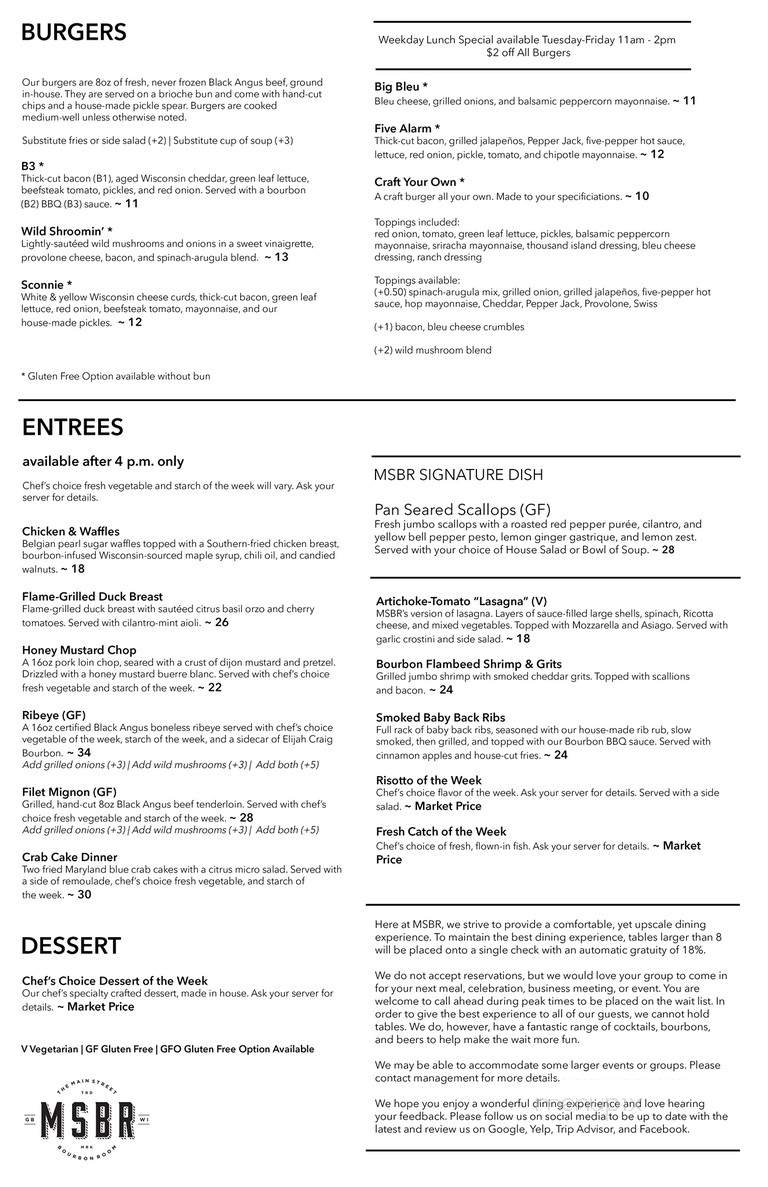 The Main Street Bourbon Room - Green Bay, WI menu_pic