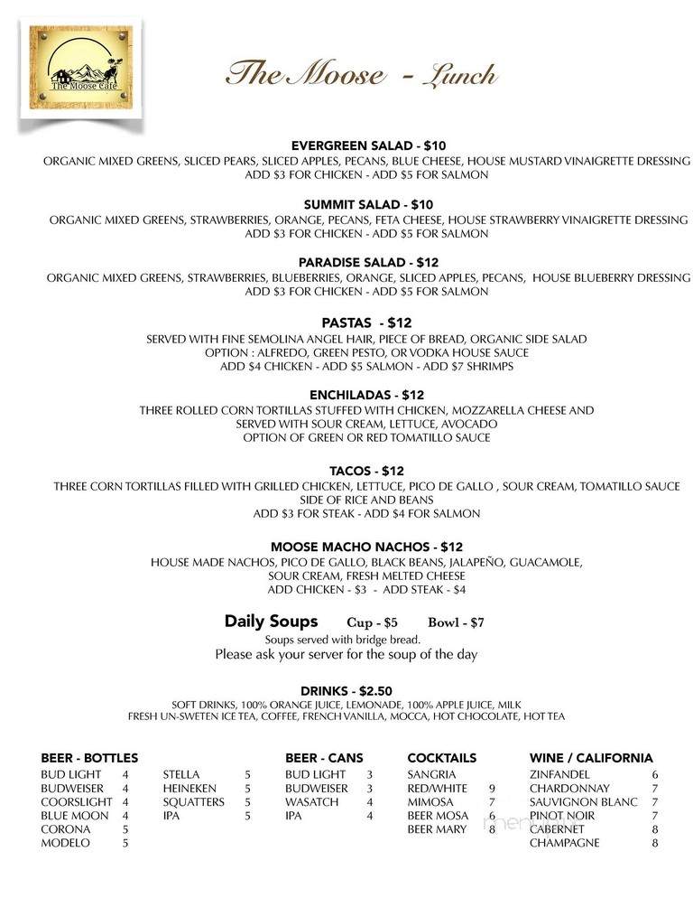 The Moose Cafe - Park City, UT menu_pic