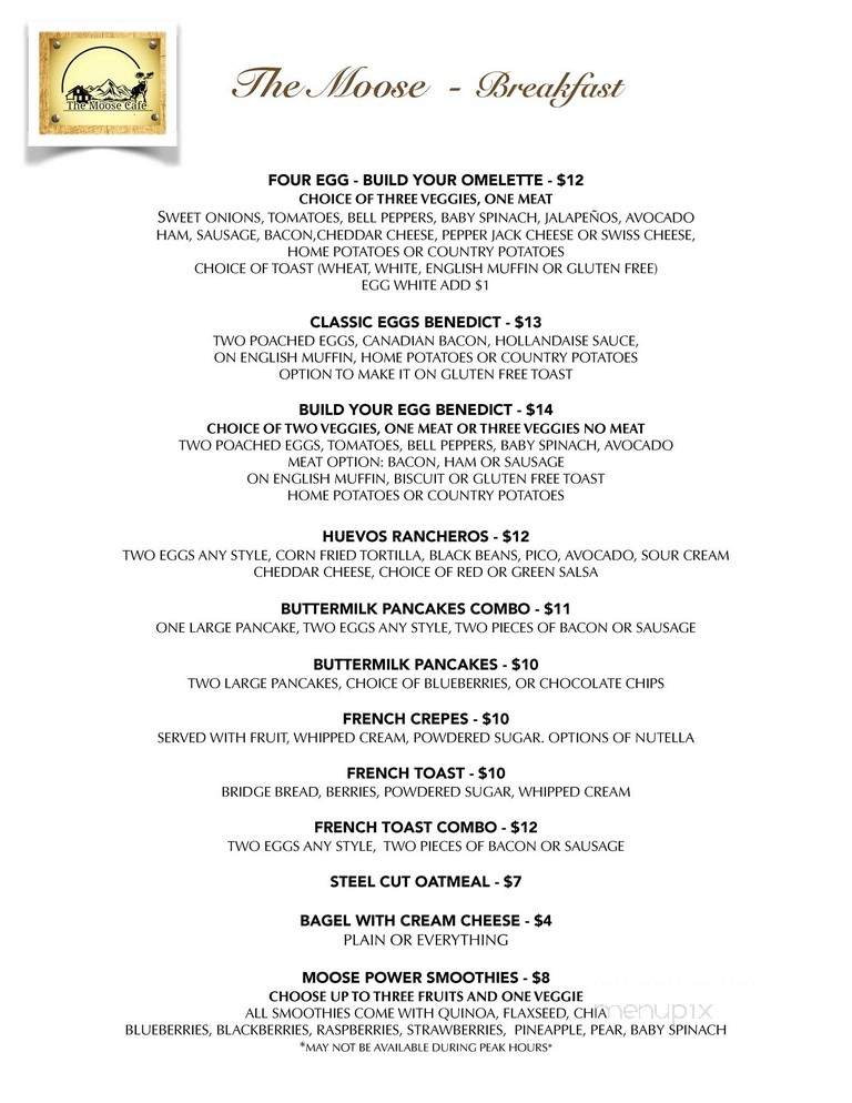 The Moose Cafe - Park City, UT menu_pic