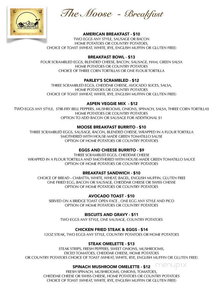 The Moose Cafe - Park City, UT menu_pic