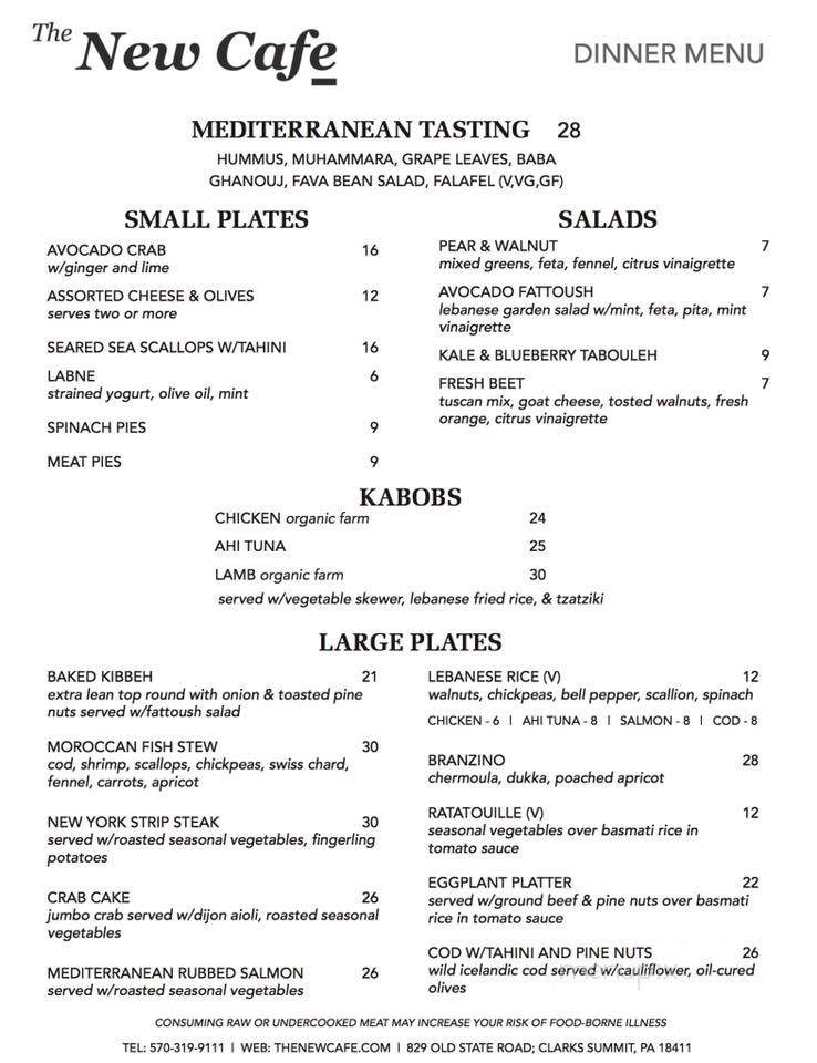 Menu of The New Cafe in Clarks Summit, PA 18411