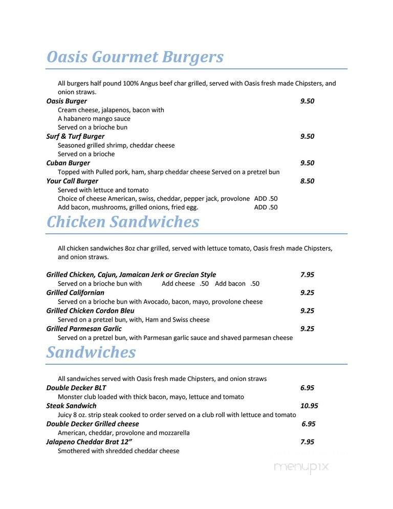 The Oasis - Antioch, IL menu_pic