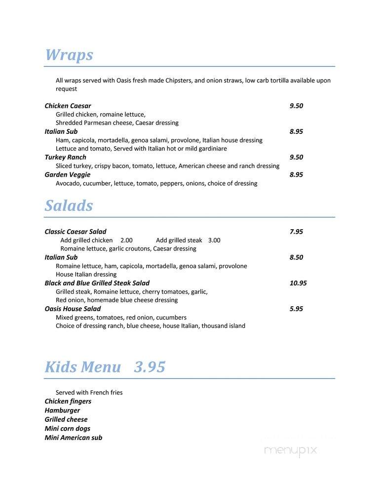 The Oasis - Antioch, IL menu_pic
