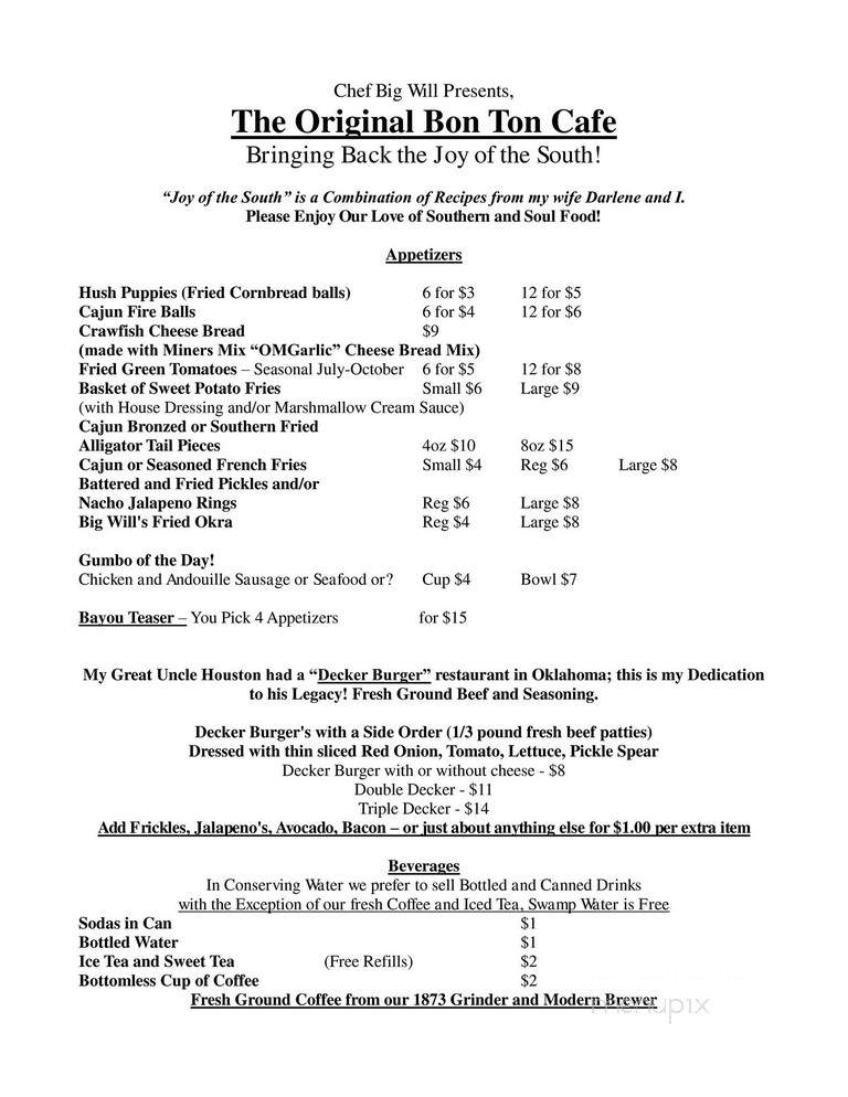 The Original Bon Ton Cafe - Mariposa, CA menu_pic