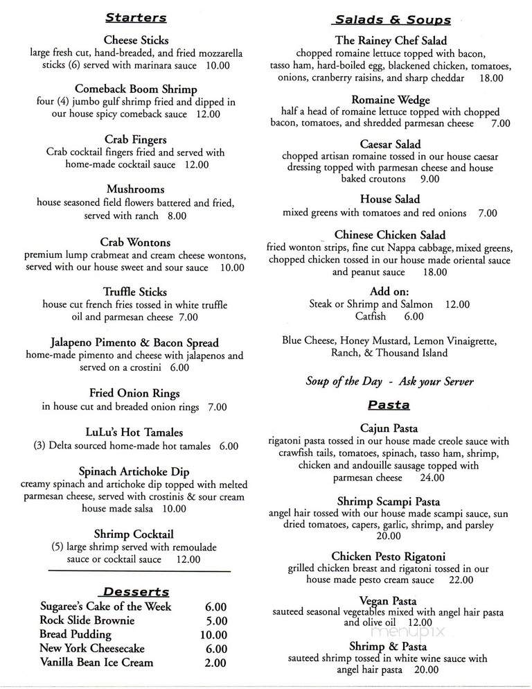 The Rainey - New Albany, MS menu_pic