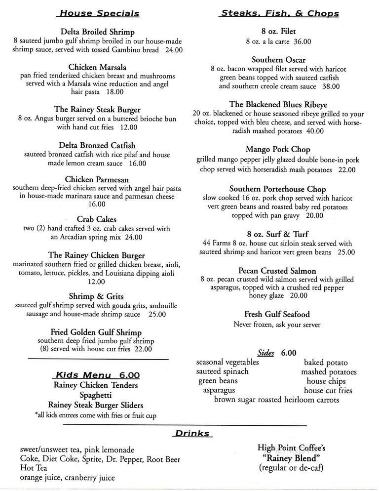 The Rainey - New Albany, MS menu_pic