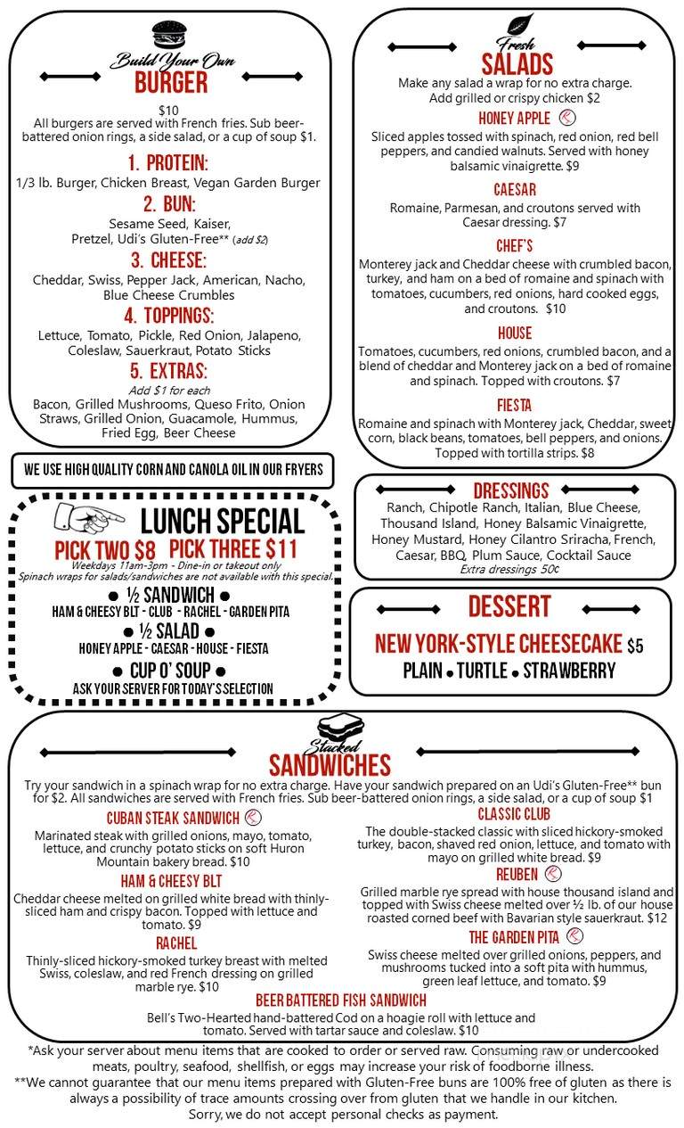 The Recovery Room - Marquette, MI menu_pic