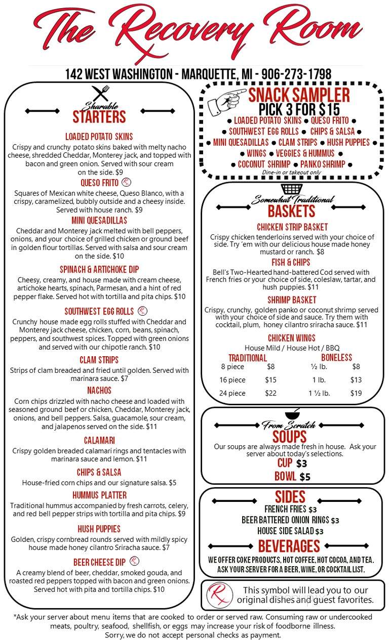 The Recovery Room - Marquette, MI menu_pic