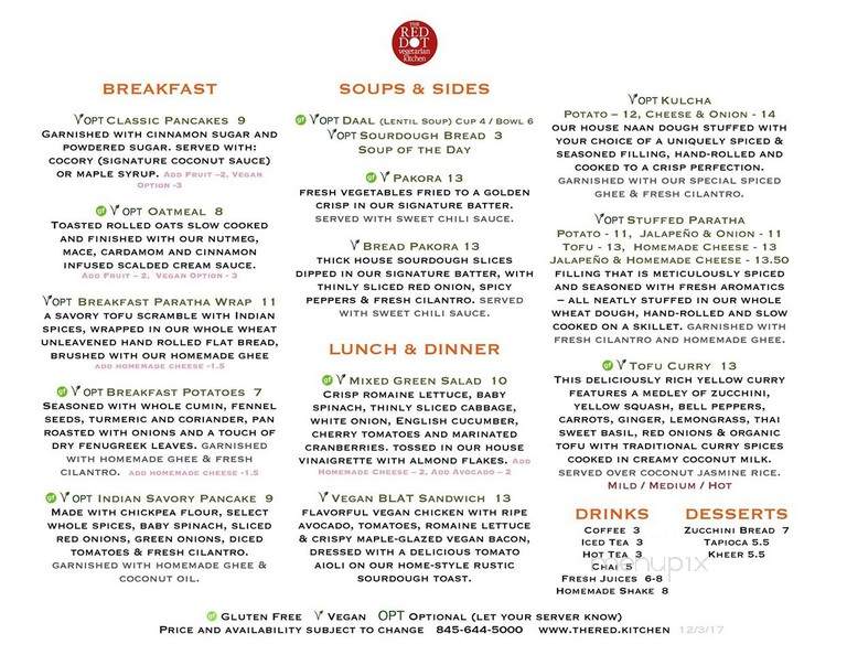The Red Dot Vegetarian Kitchen - Wurtsboro, NY menu_pic