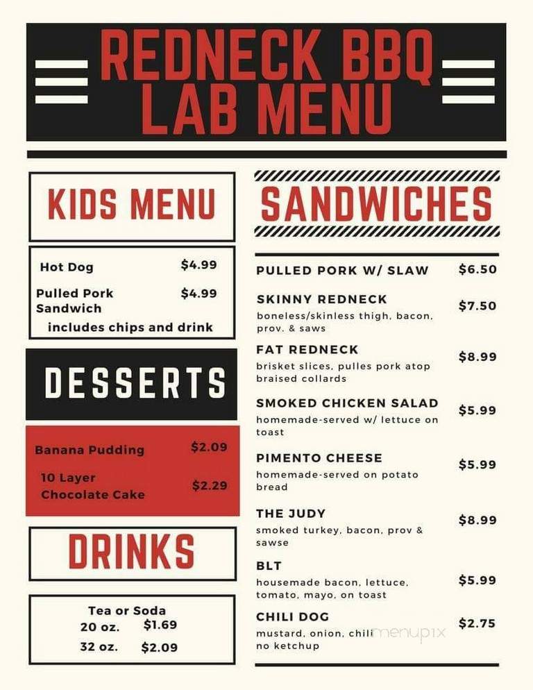 The Redneck BBQ Lab - Benson, NC menu_pic