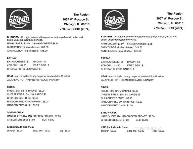 The Region - Chicago, IL menu_pic