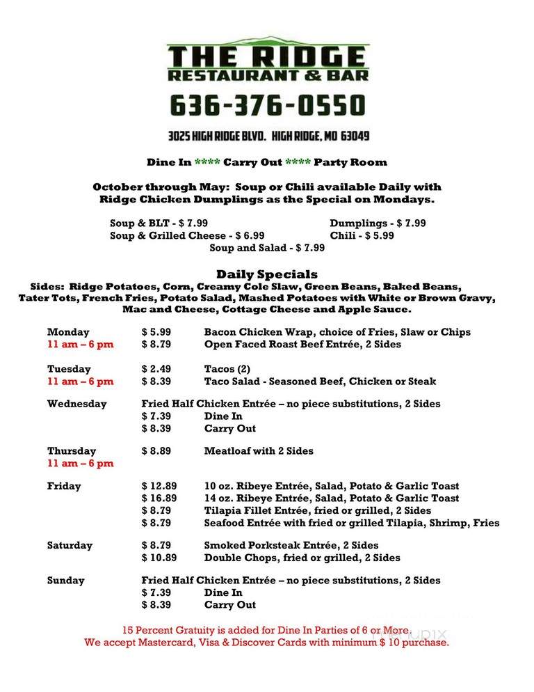 The Ridge - High Ridge, MO menu_pic