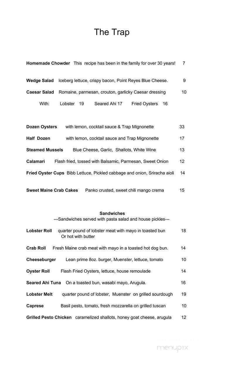 The Trap - Ogunquit, ME menu_pic