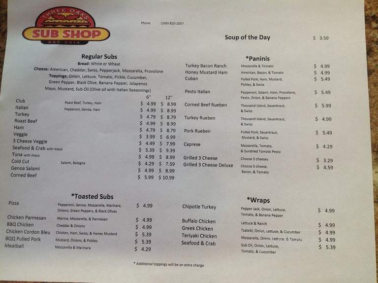 Three Oaks Sub Shop - Three Oaks, MI menu_pic