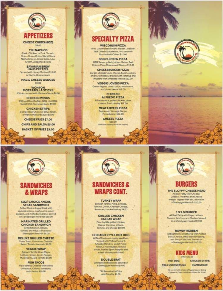 Tiki Beach Resort - Campbellsport, WI menu_pic