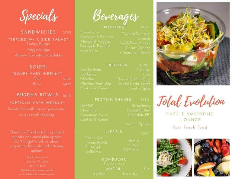 Total Evolution Cafe and Smoothie Lounge - Warren, PA menu_pic
