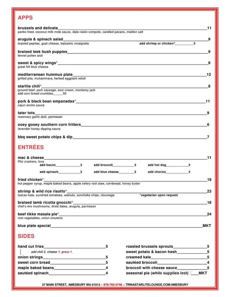 Trina's Starlite Lounge Amesbury - Amesbury, MA menu_pic