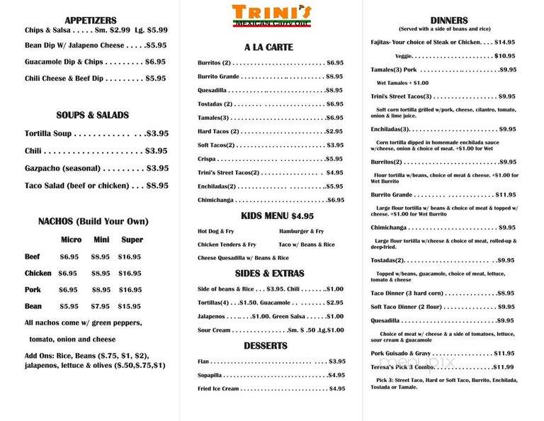 Trini's East Mexican Grill - Kimball, MI menu_pic