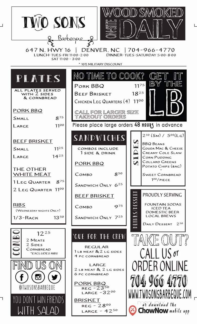 Two Sons Barbeque - Denver, NC menu_pic