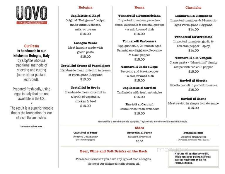 Uovo - Santa Monica, CA menu_pic