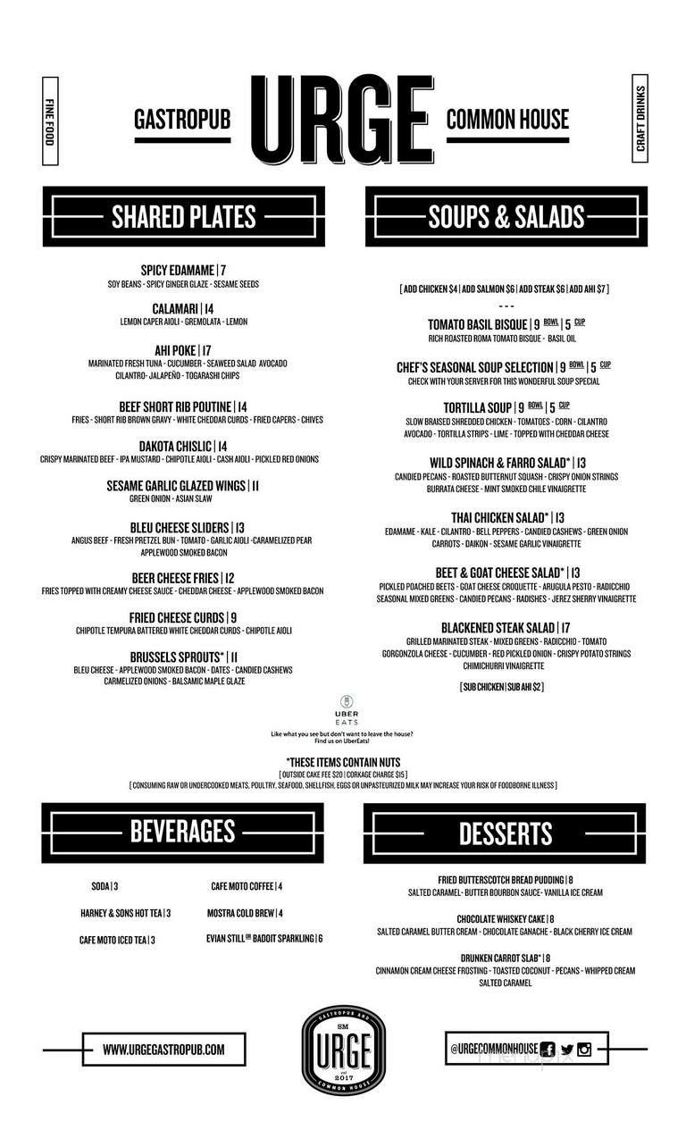 Urge Gastropub & Common House - San Marcos, CA menu_pic
