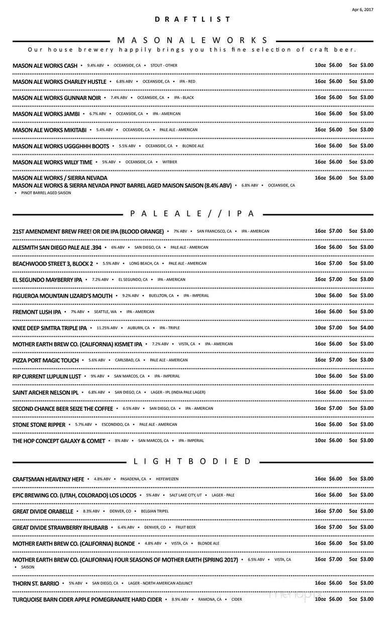Urge Gastropub & Common House - San Marcos, CA menu_pic