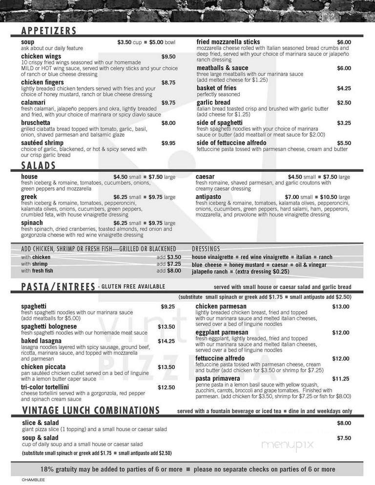 Vintage Pizzeria - Dunwoody, GA menu_pic