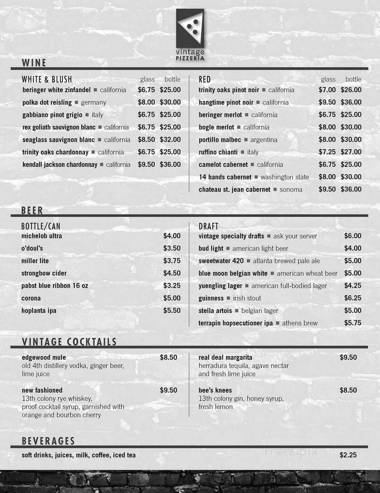 Vintage Pizzeria - Dunwoody, GA menu_pic