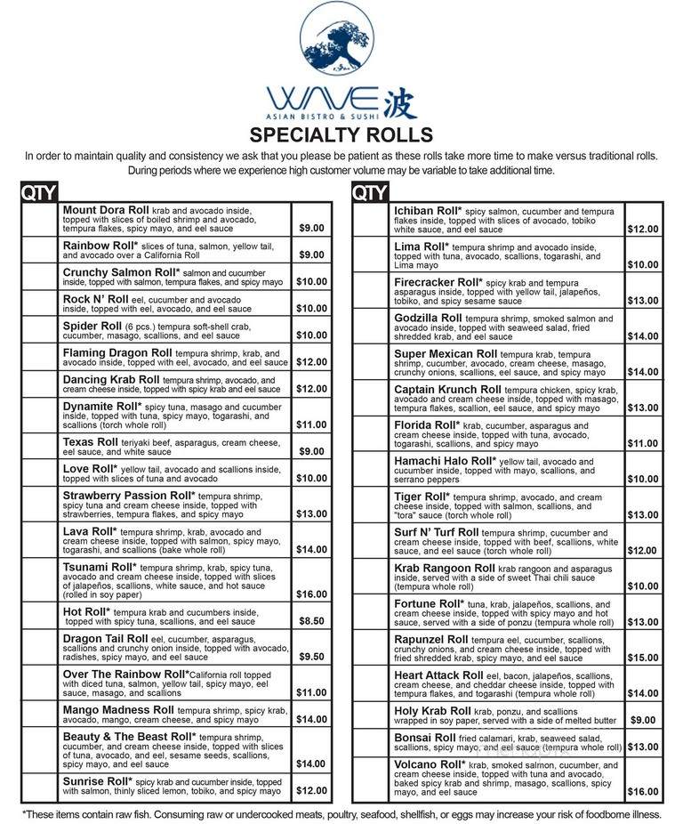 WAVE Asian Bistro & Sushi - Mount Dora, FL menu_pic