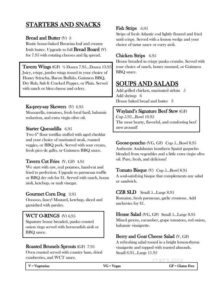 Wayland's Crossing Tavern - Crozet, VA menu_pic