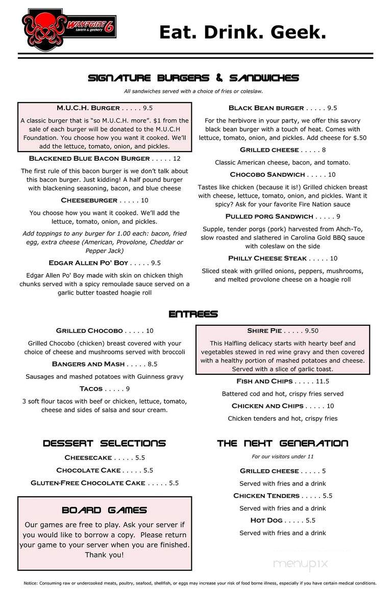 Waypoint 6 Tavern & Geekery - Largo, FL menu_pic