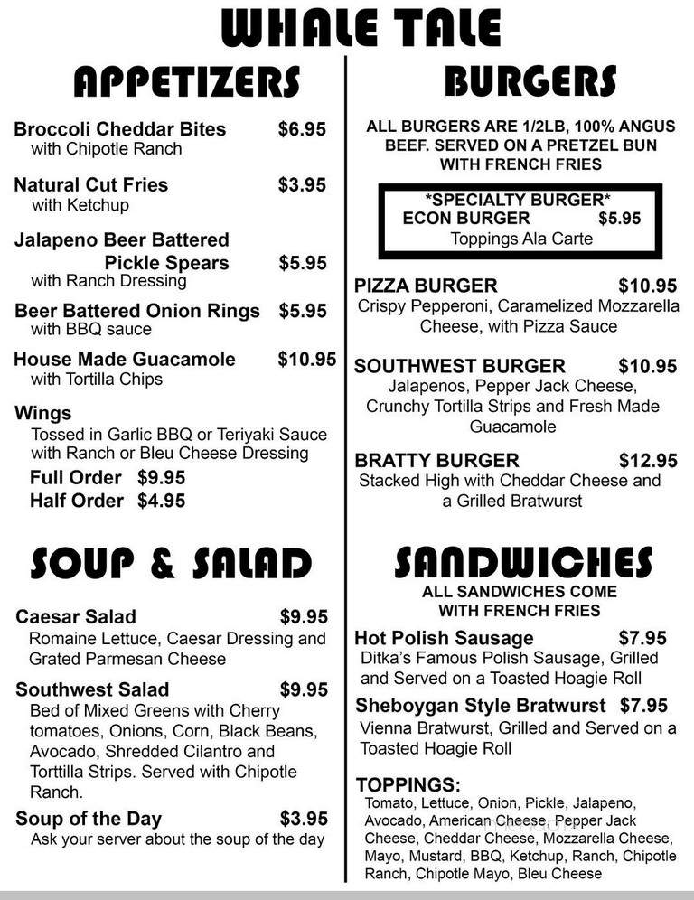 Whale Tale - Chicago, IL menu_pic