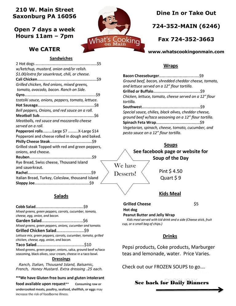 Whats Cooking On Main - Saxonburg, PA menu_pic