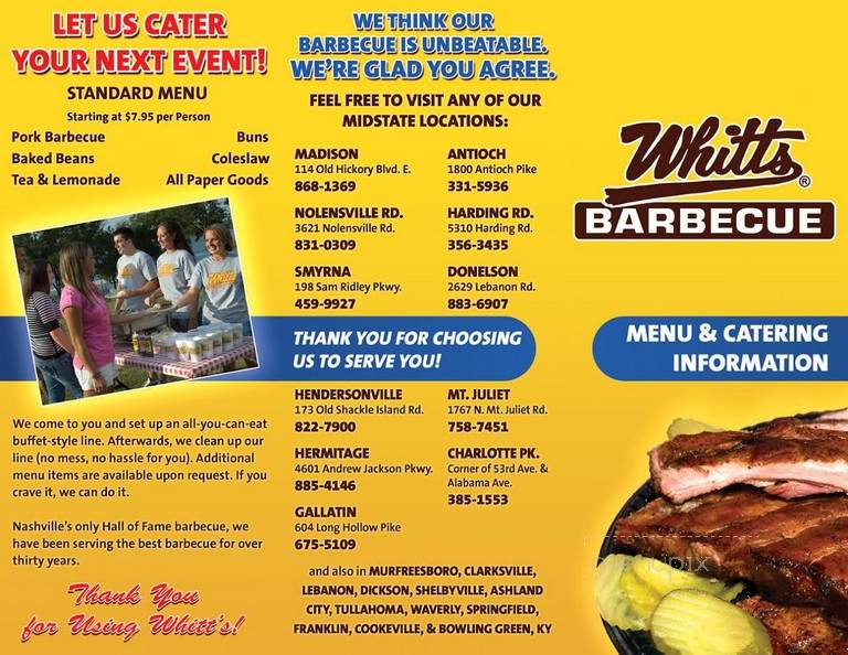 Whitt's Barbeque - Gallatin, TN menu_pic
