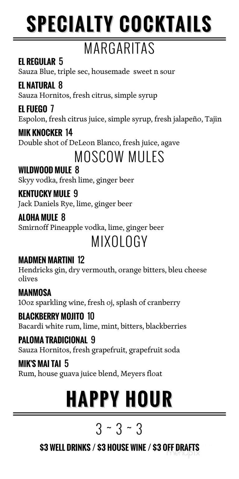 Wildwood Restaurant & Bar - Vista, CA menu_pic