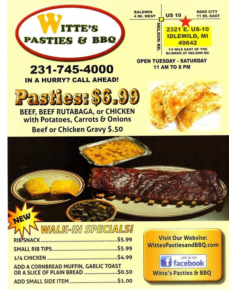 Witte's Pasties & BBQ - Idlewild, MI menu_pic