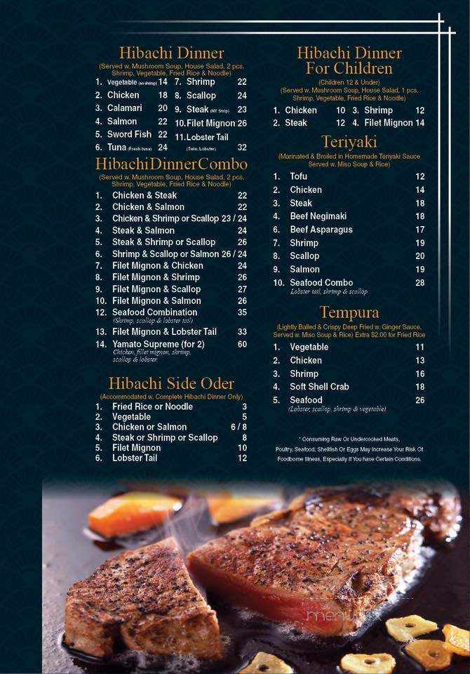 Yamato Hibachi & Sushi Bar - Norwood, MA menu_pic