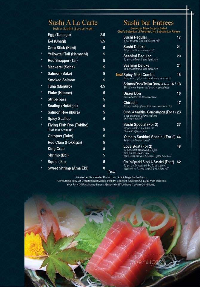 Yamato Hibachi & Sushi Bar - Norwood, MA menu_pic