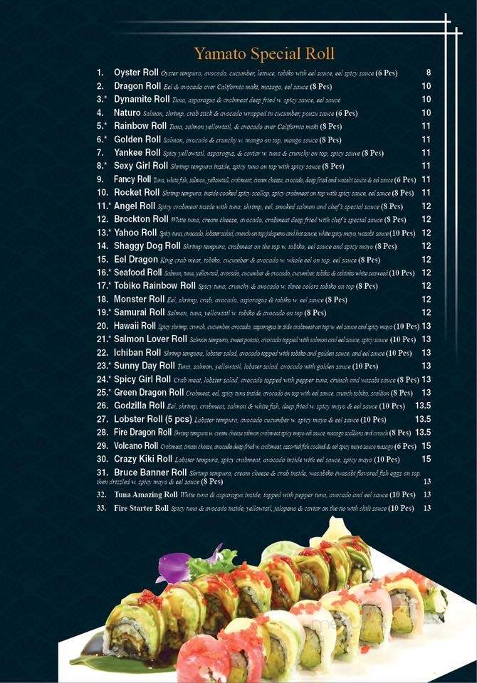 Yamato Hibachi & Sushi Bar - Norwood, MA menu_pic