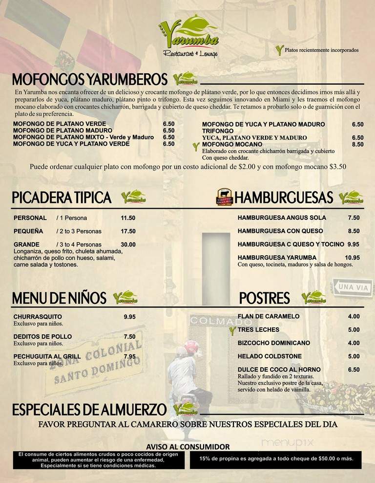 Yarumba Restaurant & Lounge - Oakland Park, FL menu_pic